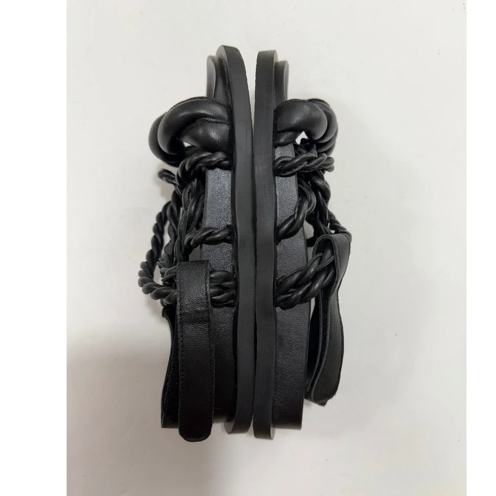 PrettyLittleThing 8 Blk Leather‎ Strappy Chunky Sandals Retro Grunge Y2K Beach